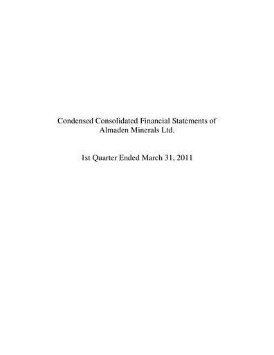 Vorschaubild Almaden Minerals
 Quartalsbericht 2011-q1