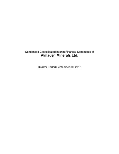 Vorschaubild Almaden Minerals
 Quartalsbericht 2012-q3