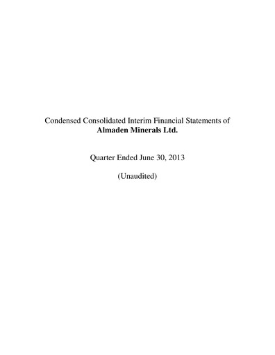 Vorschaubild Almaden Minerals
 Quartalsbericht 2013-q2