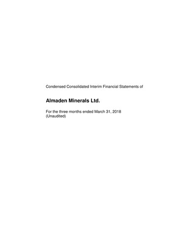Vorschaubild Almaden Minerals
 Quartalsbericht 2018-q1