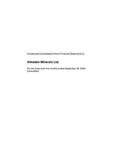 Vorschaubild Almaden Minerals
 Quartalsbericht 2020-q3