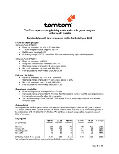 Thumbnail TomTom Financial Statement 2005