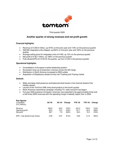 Thumbnail TomTom Quarterly Report 2005-q3