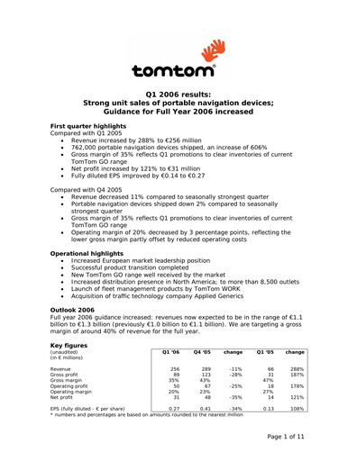 Thumbnail TomTom Quarterly Report 2006-q1