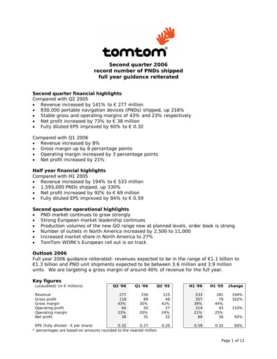 Thumbnail TomTom Quarterly Report 2006-q2