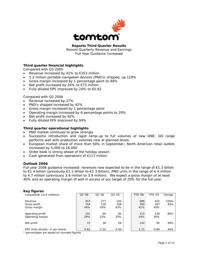 Thumbnail TomTom Quarterly Report 2006-q3