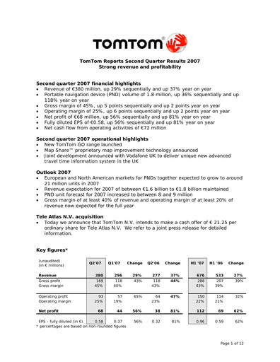 Thumbnail TomTom Quarterly Report 2007-q2