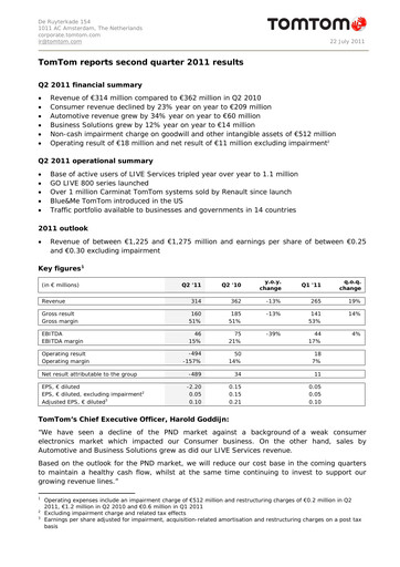 Thumbnail TomTom Quarterly Report 2011-q2