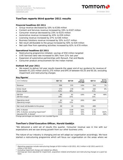 Thumbnail TomTom Quarterly Report 2011-q3