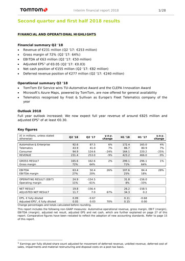 Thumbnail TomTom Quarterly Report 2018-q2