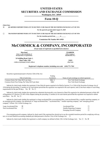 Thumbnail McCormick & Company
 Quarterly Report 2025-q3