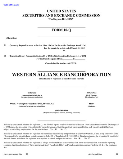 Thumbnail Western Alliance Bancorporation
 Quarterly Report 2015-q1