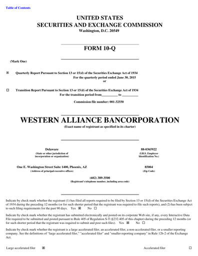 Thumbnail Western Alliance Bancorporation
 Quarterly Report 2015-q2