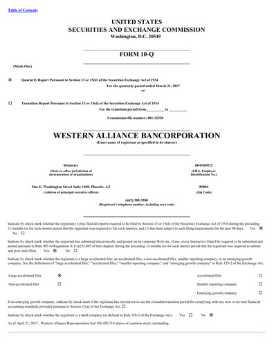 Thumbnail Western Alliance Bancorporation
 Quarterly Report 2017-q1