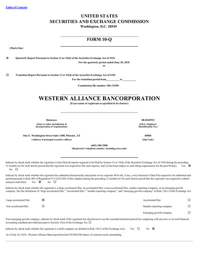 Thumbnail Western Alliance Bancorporation
 Quarterly Report 2018-q2