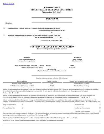 Thumbnail Western Alliance Bancorporation
 Quarterly Report 2019-q2