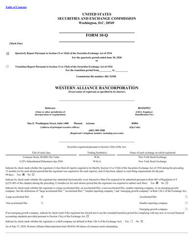 Thumbnail Western Alliance Bancorporation
 Quarterly Report 2020-q2