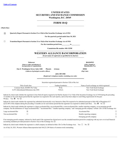 Thumbnail Western Alliance Bancorporation
 Quarterly Report 2021-q2