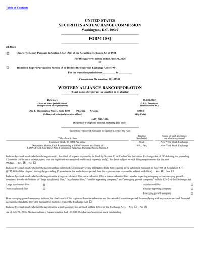 Thumbnail Western Alliance Bancorporation
 Quarterly Report 2026-q2
