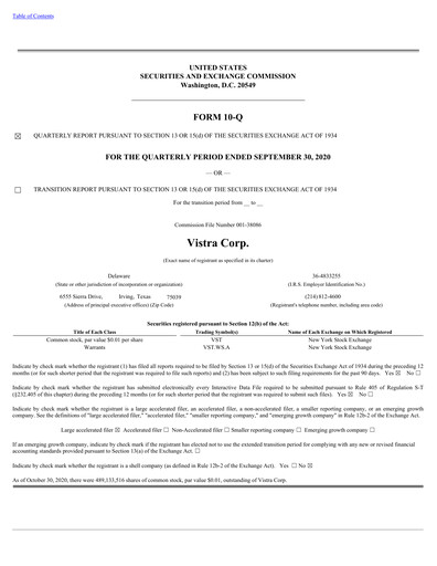 Thumbnail Vistra Quarterly Report 2020-q3