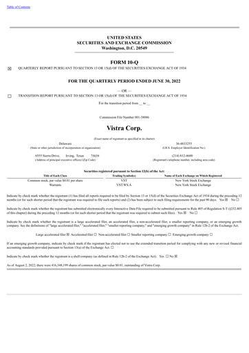 Thumbnail Vistra Quarterly Report 2022-q2