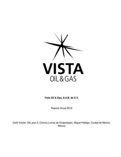 Thumbnail Vista Oil & Gas Annual Report 2019