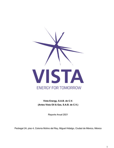 Thumbnail Vista Oil & Gas Annual Report 2021