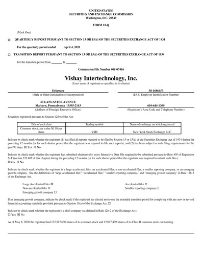 Thumbnail Vishay Intertechnology
 Quarterly Report 2020-q1