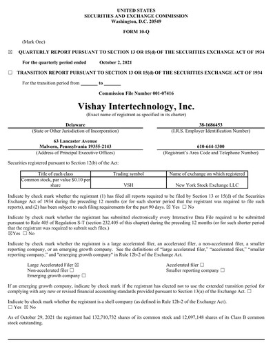 Thumbnail Vishay Intertechnology
 Quarterly Report 2021-q3
