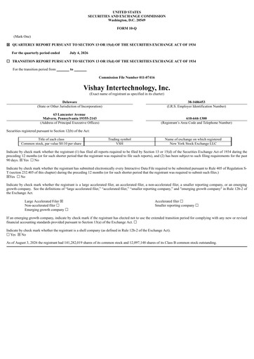 Thumbnail Vishay Intertechnology
 Quarterly Report 2026-q2