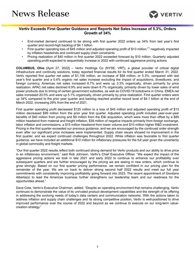 Thumbnail Vertiv Holdings
 Quarterly Report 2022-q1