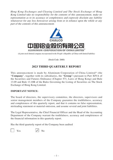 Thumbnail Aluminum Corporation of China Quarterly Report 2023-q3
