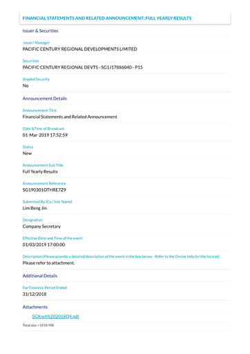 Thumbnail Pacific Century Regional Developments
 Financial Statement 2018