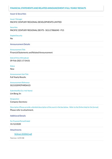 Thumbnail Pacific Century Regional Developments
 Financial Statement 2020