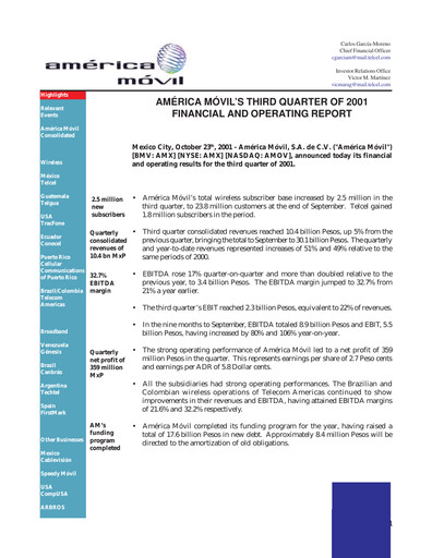 Thumbnail America Movil Quarterly Report 2001-q3