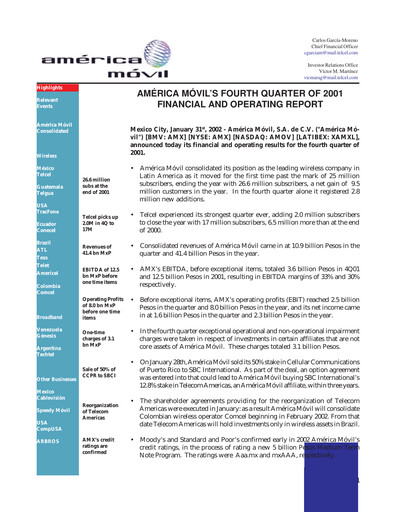 Thumbnail America Movil Quarterly Report 2001-q4