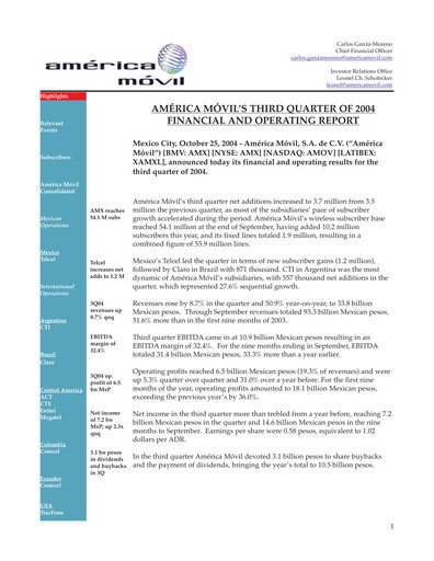 Thumbnail America Movil Quarterly Report 2004-q3