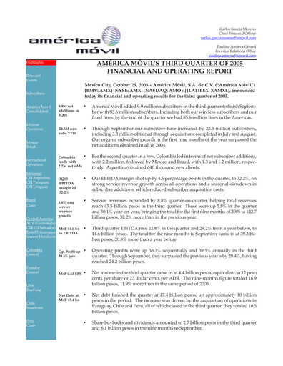 Thumbnail America Movil Quarterly Report 2005-q3