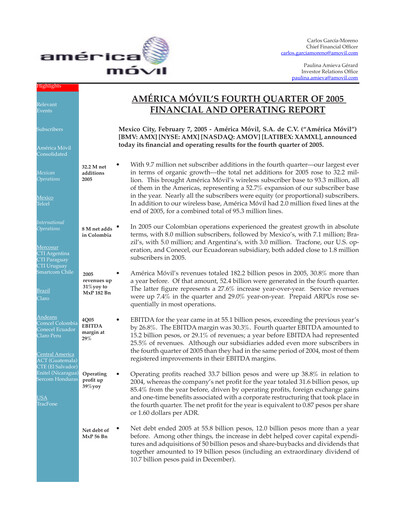 Thumbnail America Movil Quarterly Report 2005-q4
