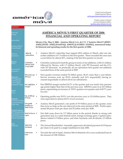 Thumbnail America Movil Quarterly Report 2006-q1