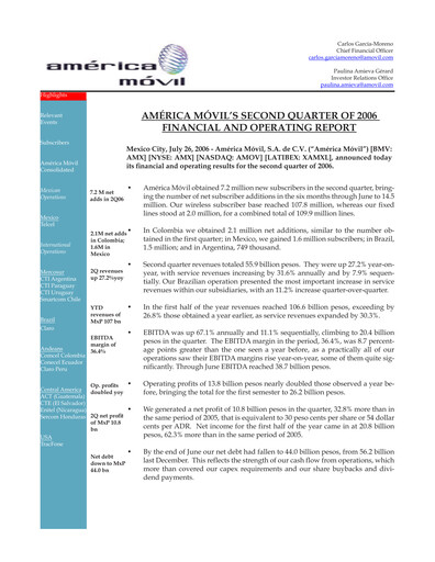 Thumbnail America Movil Quarterly Report 2006-q2