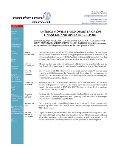 Thumbnail America Movil Quarterly Report 2006-q3