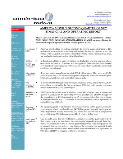 Thumbnail America Movil Quarterly Report 2007-q2