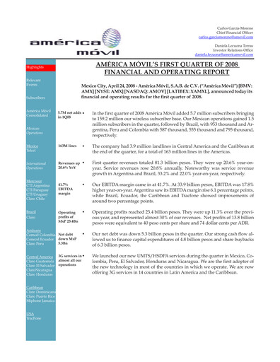 Thumbnail America Movil Quarterly Report 2008-q1
