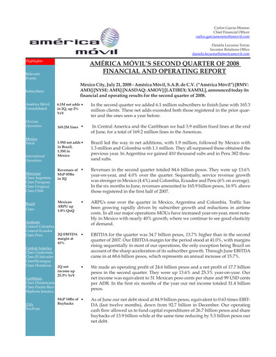 Thumbnail America Movil Quarterly Report 2008-q2