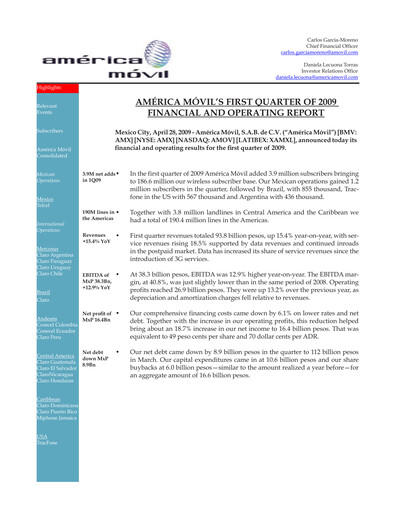 Thumbnail America Movil Quarterly Report 2009-q1
