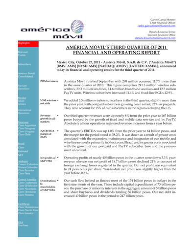 Thumbnail America Movil Quarterly Report 2011-q3