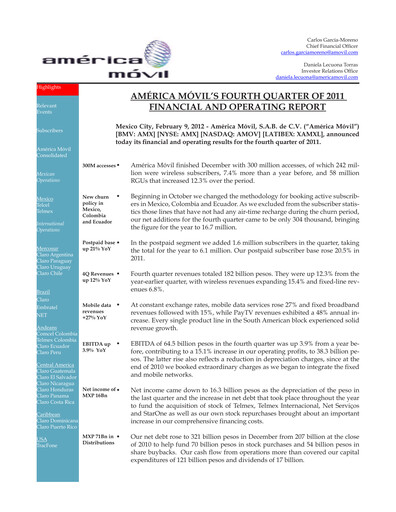Thumbnail America Movil Quarterly Report 2011-q4