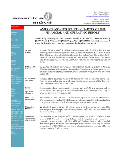 Thumbnail America Movil Quarterly Report 2012-q4