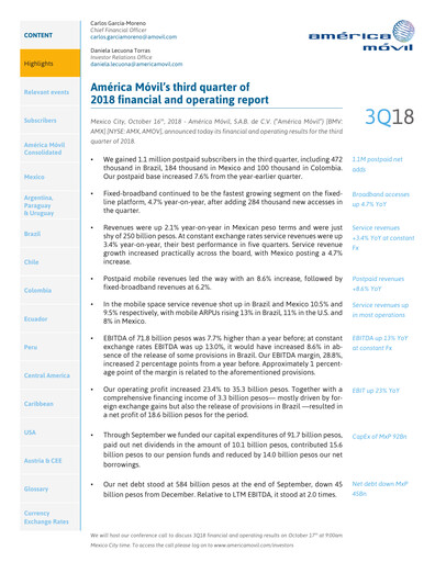 Thumbnail America Movil Quarterly Report 2018-q3